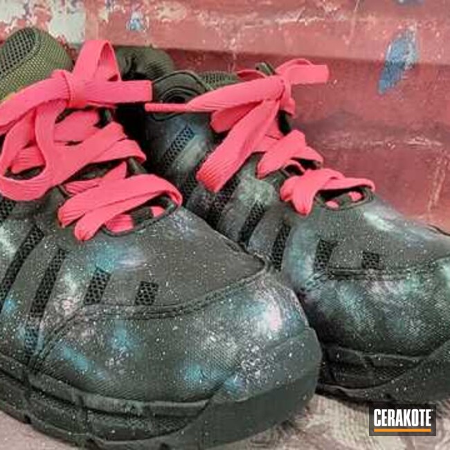 Galaxy Themed Shoes Cerakoted Using Frost, Pink Sherbet And Graphite Black