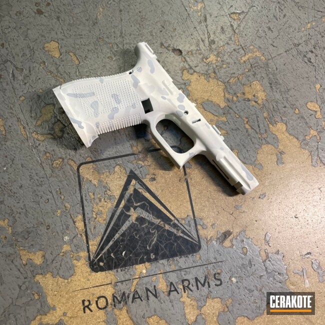 Custom Camo Glock 19 Frame Cerakoted Using Bright White And Bull Shark Grey