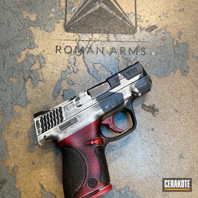 Distressed Smith & Wesson M&p Shield Cerakoted Using Bright White, Usmc Red And Nra Blue
