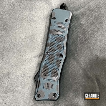 Custom Camo Knife Cerakoted Using Carbon Grey And Blue Titanium