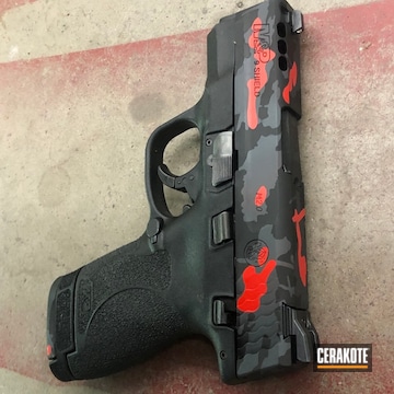 Custom Camo Smith & Wesson Shield Cerakoted Using Usmc Red, Sniper Grey And Graphite Black