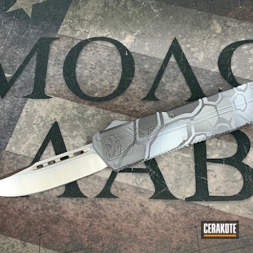 Kryptek Camo Knife Cerakoted Using Battleship Grey, Graphite Black And Stone Grey
