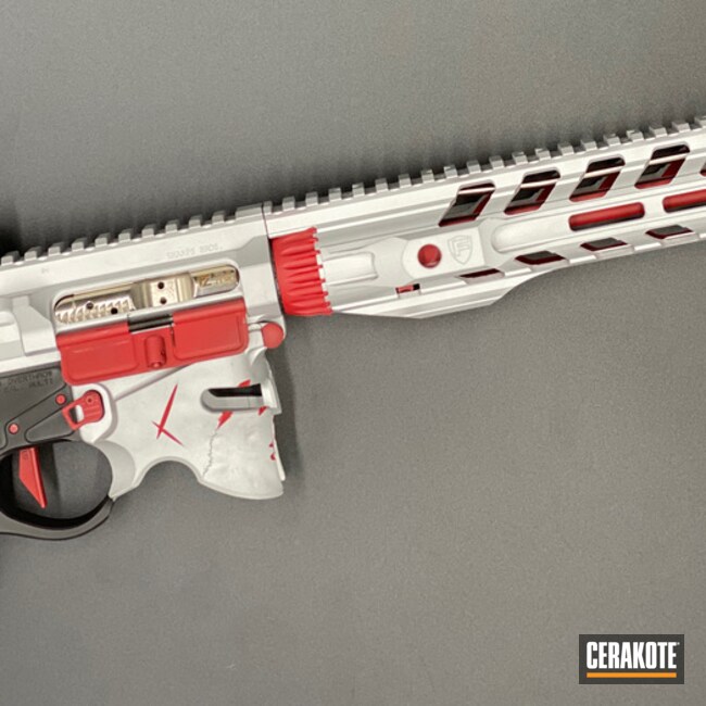 Spartan Themed Ar Cerakoted Using Satin Aluminum, Graphite Black And Ruby Red