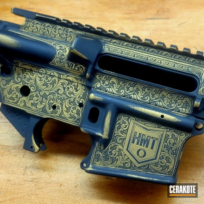 Laser Engraved Ar Lower And Upper Cerakoted Using Graphite Black And Gold