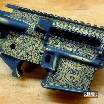 Laser Engraved Ar Lower And Upper Cerakoted Using Graphite Black And Gold