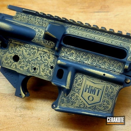 Powder Coating: Graphite Black H-146,Distressed,AR Rifle,S.H.O.T,Laser Engraving,Heavy Metal Tactical,Receiver Set,Gold H-122,Scroll,HMT-15