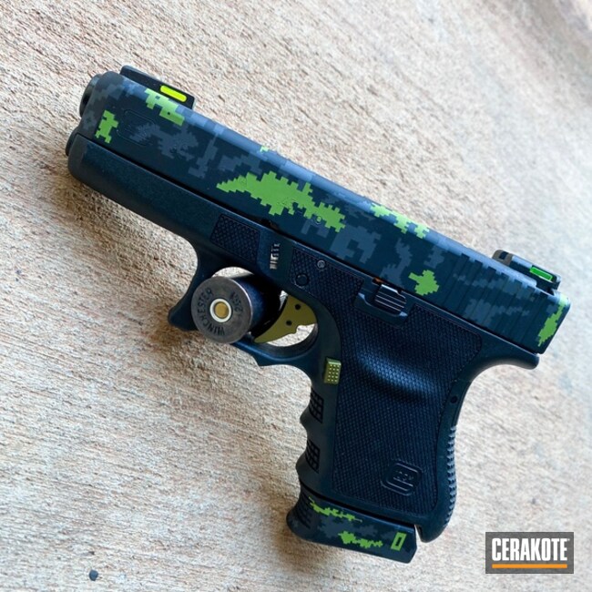 Digicam Glock Cerakoted Using Zombie Green, Sniper Grey And Graphite Black