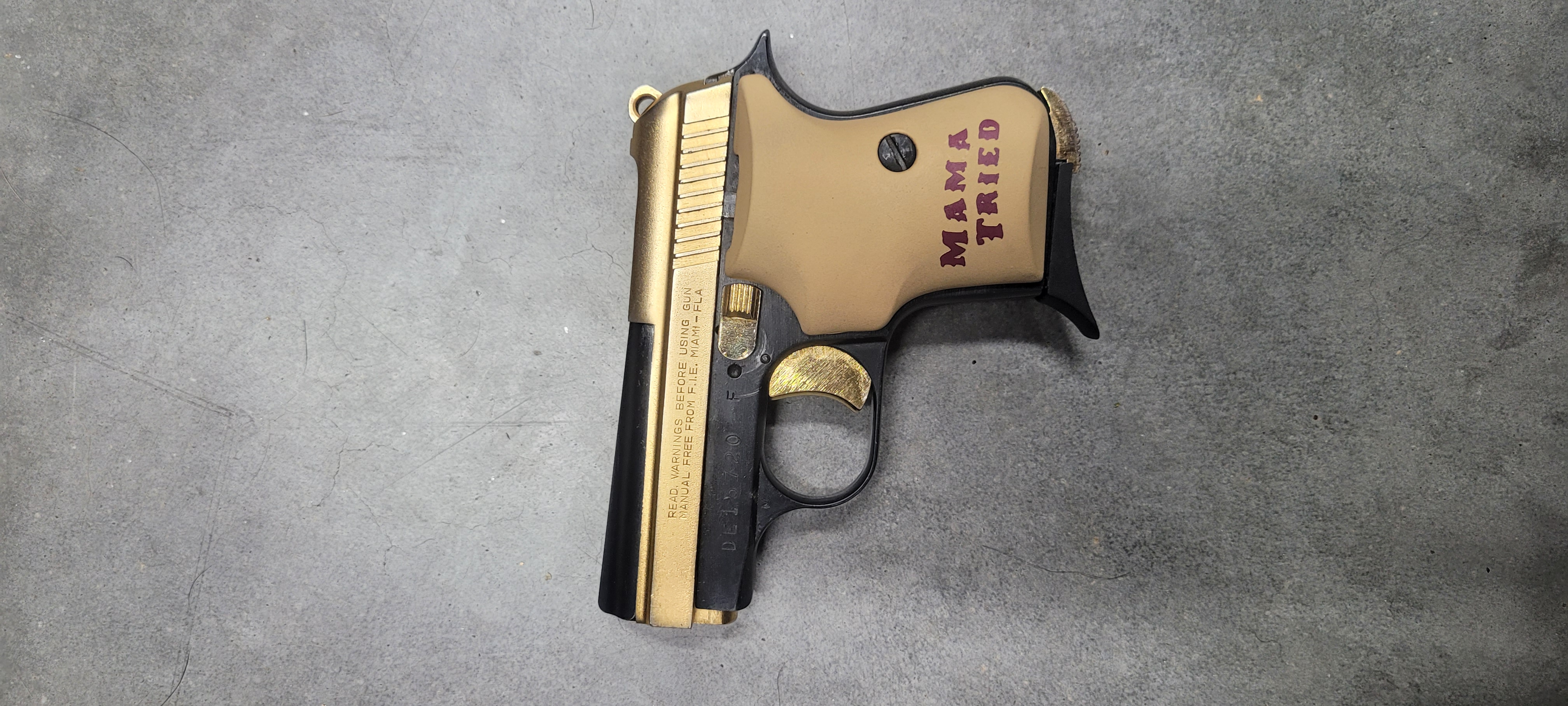 Pistol Cerakoted using McMillan® Tan, Black Cherry and Gold | Cerakote
