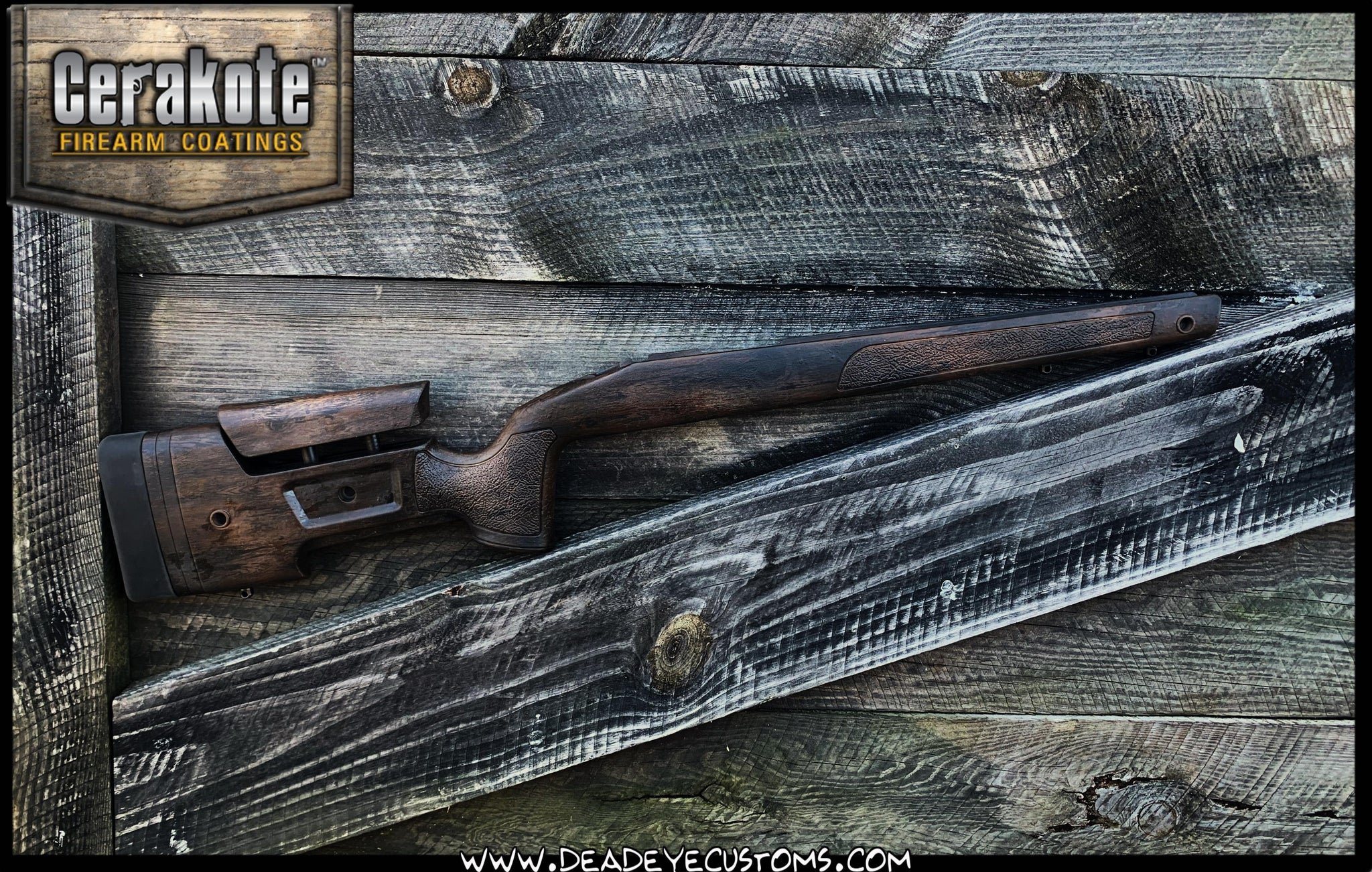 Wood Grain Pattern Rifle Stock Cerakoted using Barrett® Bronze, Glock ...