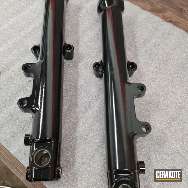 Motorcycle Forks Cerakoted Using Armor Black And High Gloss Armor Clear