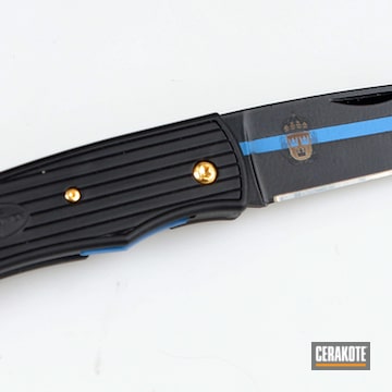 Knife Cerakoted Using Armor Black, Nra Blue And Gold
