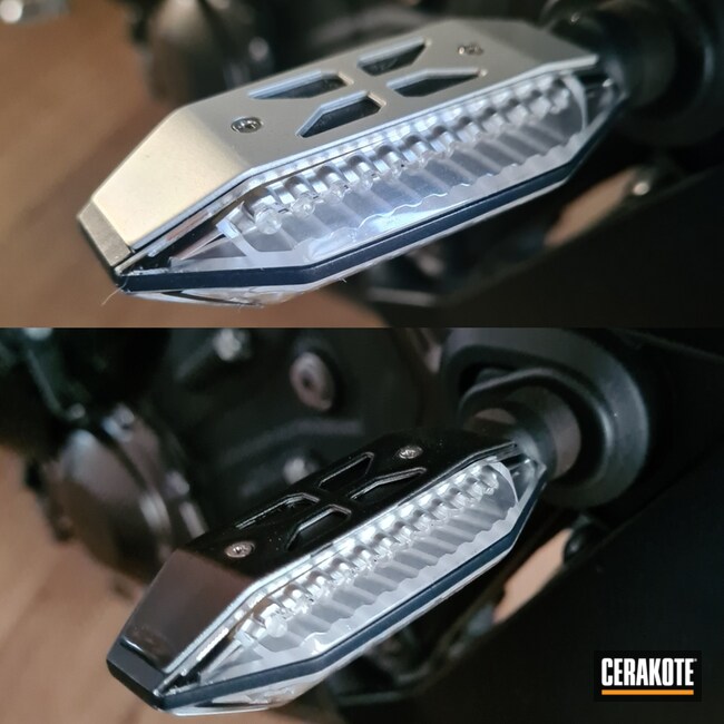 Yamaha Turn Signal Lights Housing Cerakoted using Cerakote Glacier