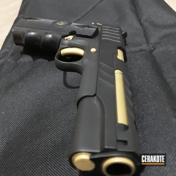 Colt Pistol Cerakoted Using Cerakote Glacier Gold And Graphite Black