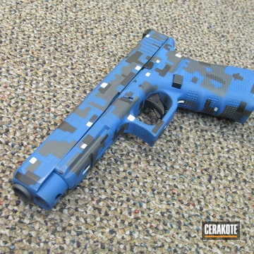 Digital Camo Glock Cerakoted Using Ridgeway Blue, Stormtrooper White And Sniper Grey