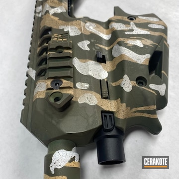 Custom Camo Pistol Brace Cerakoted Using Patriot Brown, Stormtrooper White And Highland Green