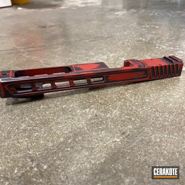 Distressed Glock Slide Cerakoted Using Crimson And Graphite Black
