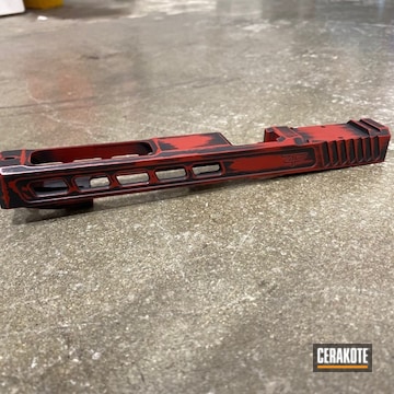 Distressed Glock Slide Cerakoted Using Crimson And Graphite Black