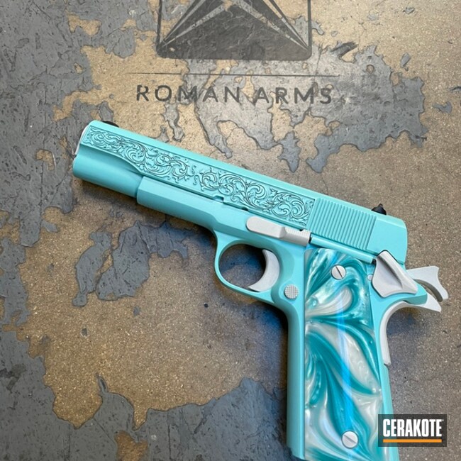 Rock Island Armory 1911 Cerakoted Using Frost And Robin's Egg Blue