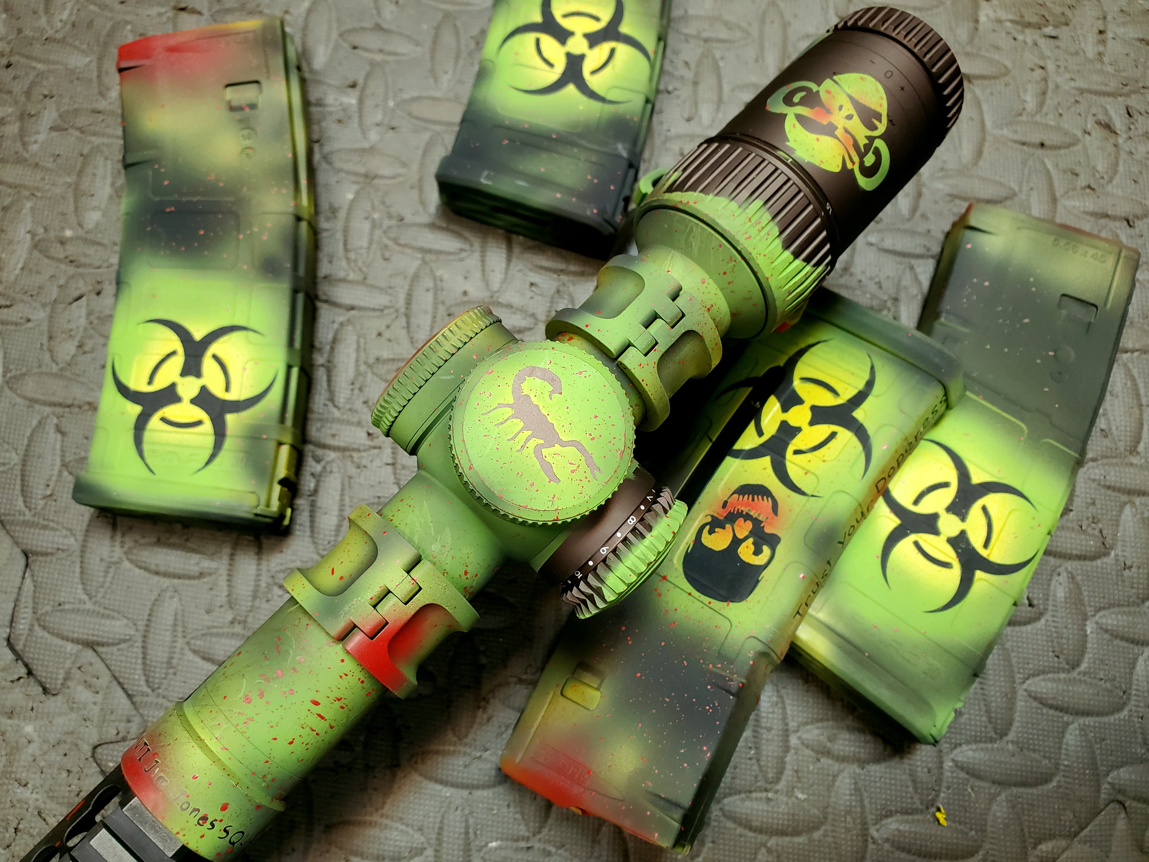 Biohazard Rifle Scope Zombie Apocalypse Themed AR Cerakoted using Zombie Green, Sig™ Dark ...