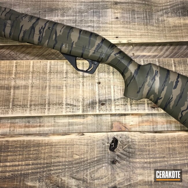 Custom Camo Franchi Shotgun Cerakoted Using Armor Black, Mil Spec Green And Magpul® Flat Dark Earth