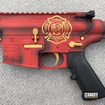 Ar Cerakoted Using Armor Black, Firehouse Red And Gold