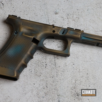 Copper Patina Glock 22 Frame Cerakoted Using Midnight Bronze, Graphite Black And Aztec Teal