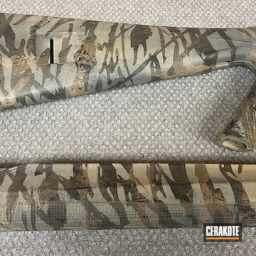 Custom Camo Rifle Stock Cerakoted Using Armor Black, Fs Sabre Sand And Mil Spec Green