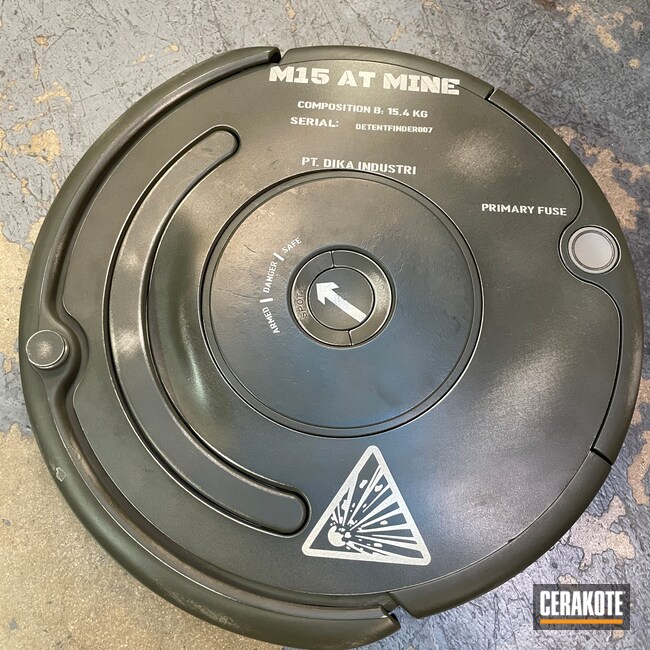 Roomba Vacuum Cerakoted using Snow Crushed Silver and O.D. Cerakote