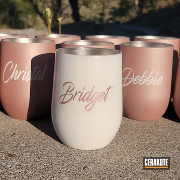 Bridal Party Themed Tumblers Cerakoted Using Rose Gold And Bright White
