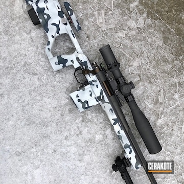 Snow Camo Rifle Cerakoted Using Hidden White, Midnight Bronze And Bull Shark Grey