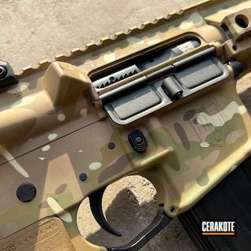 Custom Camo Ar Rifle Cerakoted Using Desert Sand, Multicam® Pale Green And Multicam® Bright Green