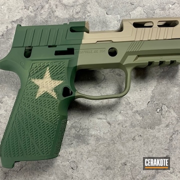Pistol Cerakoted Using Forest Green, Mcmillan® Tan And Jesse James Eastern Front Green