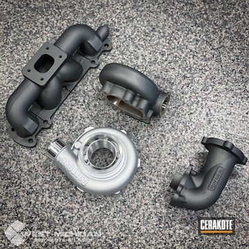 Turbo Housing And Exhaust Manifold Cerakoted Using Tungsten And Cerakote Glacier Silver