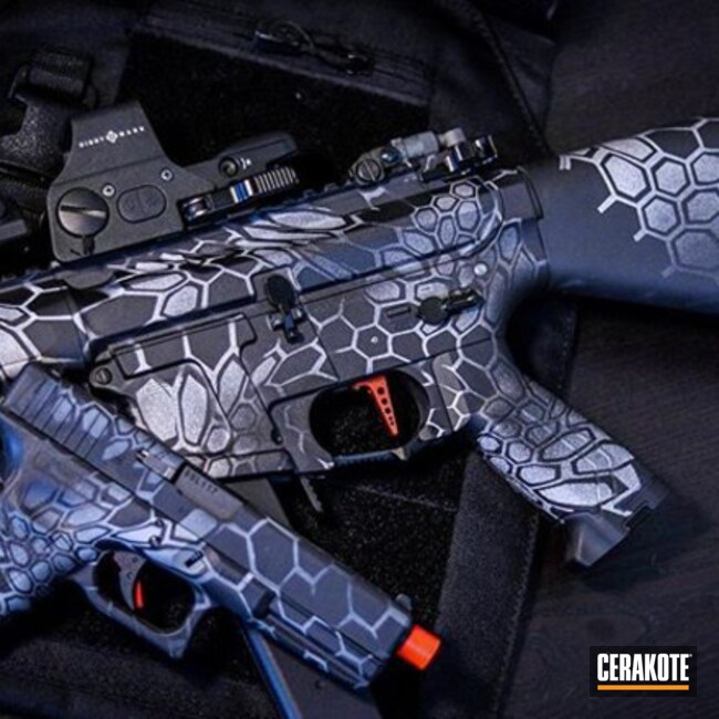 Kryptek Camo Glock And Arp9 Cerakoted Using Bright White And Graphite Black