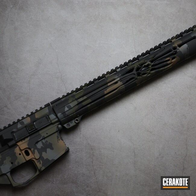 Custom Camo AR Cerakoted using Charcoal Green, Armor Black and Sniper Grey