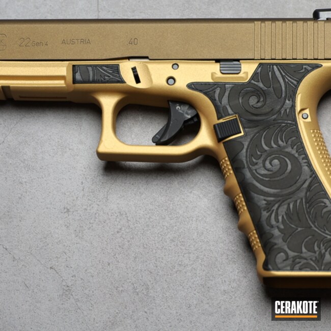 Glock 22 Cerakoted Using Burnt Bronze And Gold