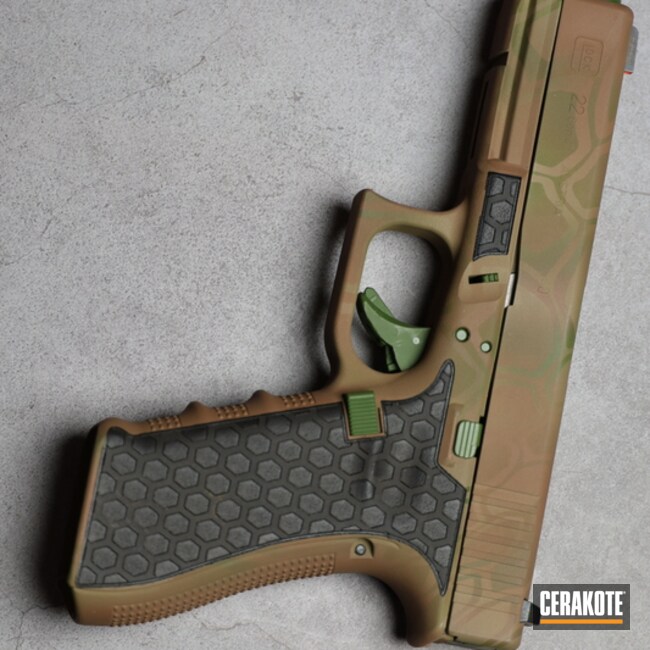 Kryptek Camo Glock 22 Cerakoted Using Barrett® Brown, Multicam® Bright Green And Coyote Tan