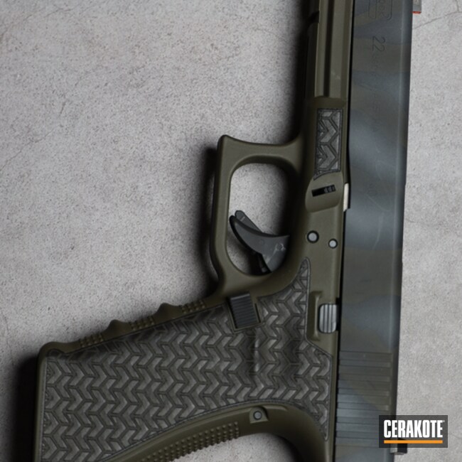 Distressed Glock 22 Cerakoted Using Magpul® O.d. Green, Sniper Grey And Graphite Black