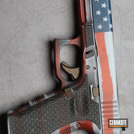 Powder Coating: Hidden White H-242,9mm,KEL-TEC® NAVY BLUE H-127,BLOOD ORANGE H-322,S.H.O.T,America,G22,Graphite Black H-146,Midnight Bronze H-294,Glock,Pistol,9mm Conversion,American Flag,.40,Handgun,Custom Glock,Laser Stippled,Glock 22,Distressed American Flag