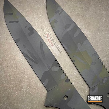 Custom Camo Knife Blades Cerakoted Using Sniper Grey, Graphite Black And O.d. Green