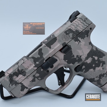 Custom Camo Smith & Wesson M&p Shield Plus Cerakoted Using Armor Black, Rose Gold And Titanium