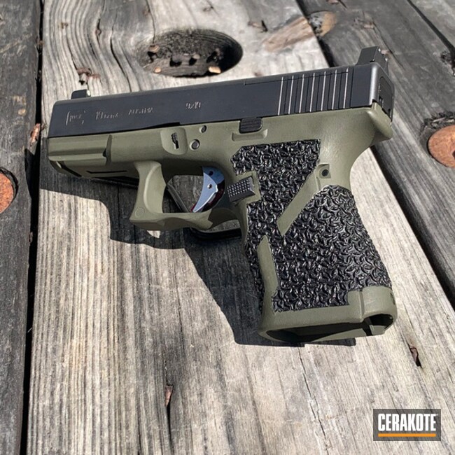 Glock 19 Cerakoted using O.D. Green and Graphite Black | Cerakote