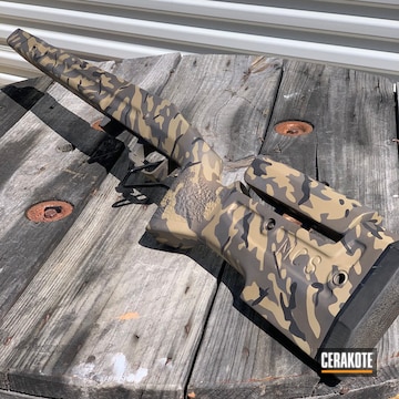 Custom Camo Rifle Stock Cerakoted Using Fs Brown Sand, Sniper Grey And Graphite Black