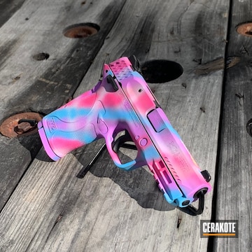 Smith & Wesson M&p Shield Cerakoted Using Bazooka Pink, Wild Purple And Blue Raspberry