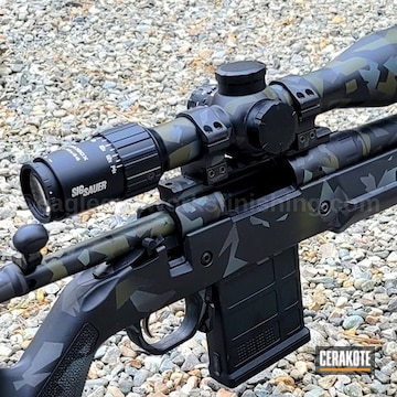 Custom Camo Bolt Action Rifle Cerakoted Using Armor Black, Platinum Grey And Graphite Black