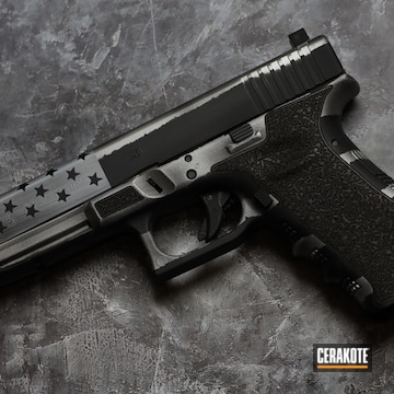 Distressed American Flag Glock 22 Cerakoted Using Hidden White, Shimmer Aluminum And Graphite Black
