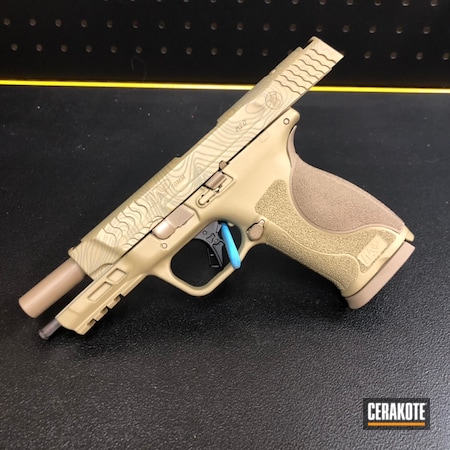 Powder Coating: HAZEL GREEN H-204,Topographical Map,Smith & Wesson,S.H.O.T,10mm,Pistol,M&P 2.0,Handgun,Flat Dark Earth H-265,FDE E-200,Topoflage,Coyote Tan H-235