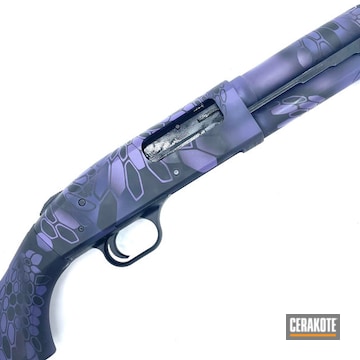 Kryptek Camo Shotgun Cerakoted Using Graphite Black And Bright Purple
