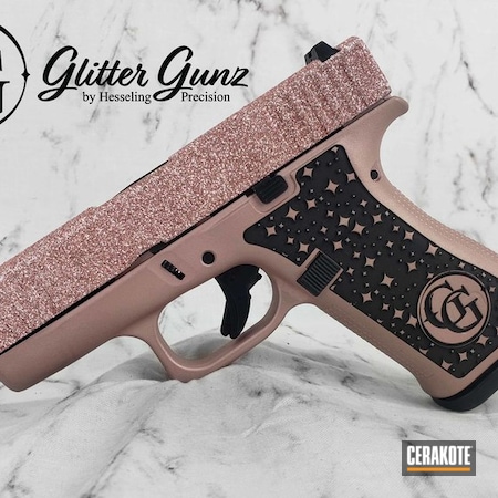 Powder Coating: ROSE GOLD H-327,9mm,S.H.O.T,Custom,Glock,Pink,Ladies,Glitter Glock,Glitter Gun,Sparkle,Glitter,Engraved,g43x