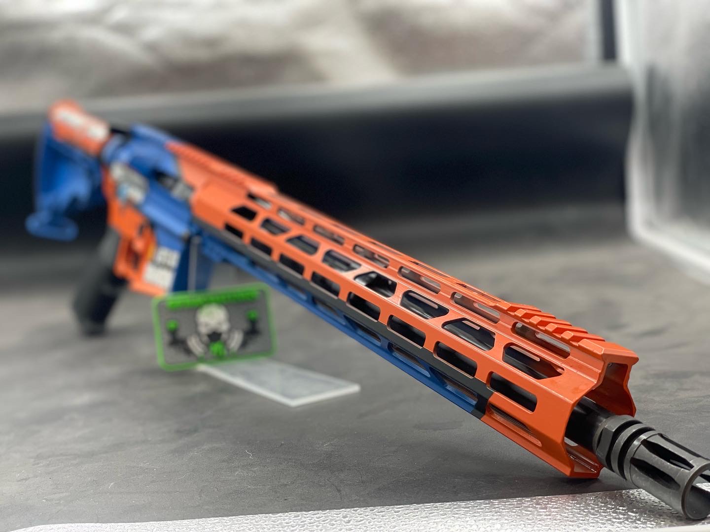 Ar 15 Blue Raspberry Custom AR Cerakoted using Hunter Orange, Blue Raspberry and USMC Red ...